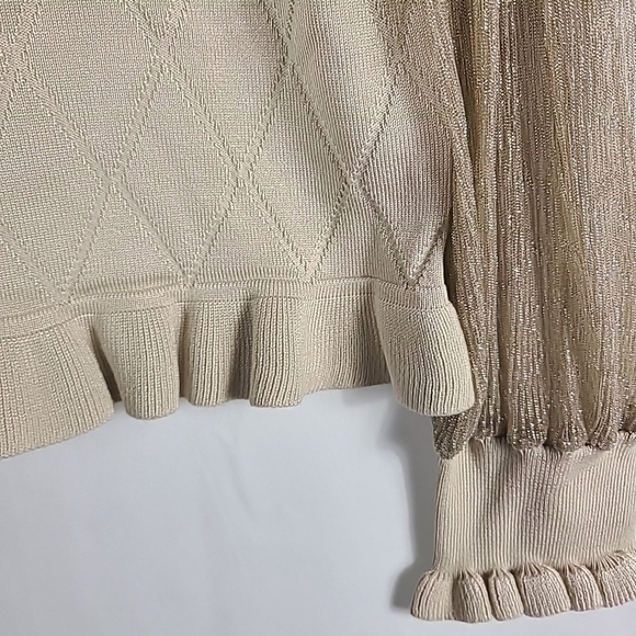 NEW Rio & Rian Scoop Neck Long Sleeve Gold Mesh Lutex Button Up Cardigan Sz L - Picture 5 of 7